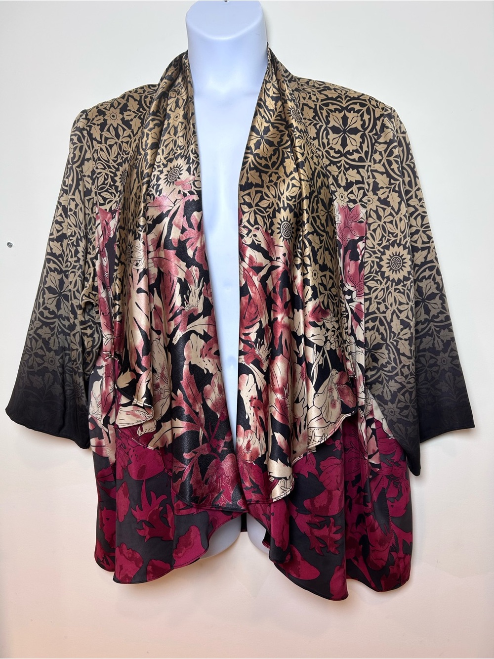 Citron Santa Monica silk blend kimono Asian art to wear draped open front 3X - Picture 2 of 8
